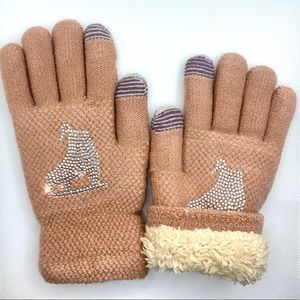 Pink Rhinestone Fleece lined Gloves, Winter gloves
